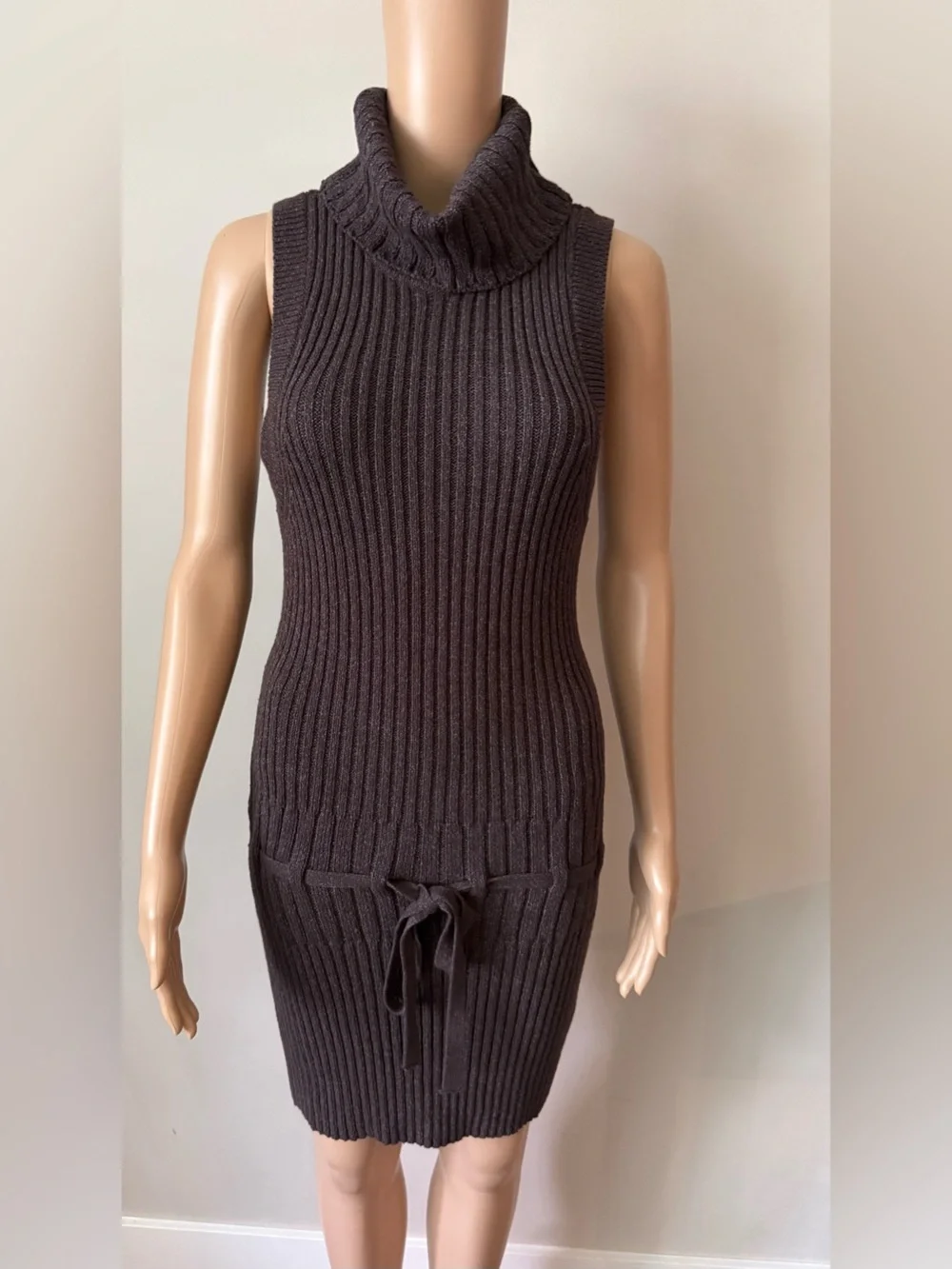 Free People Sleeveless Ribbed Turtleneck Midi Dress in Dark Brown
